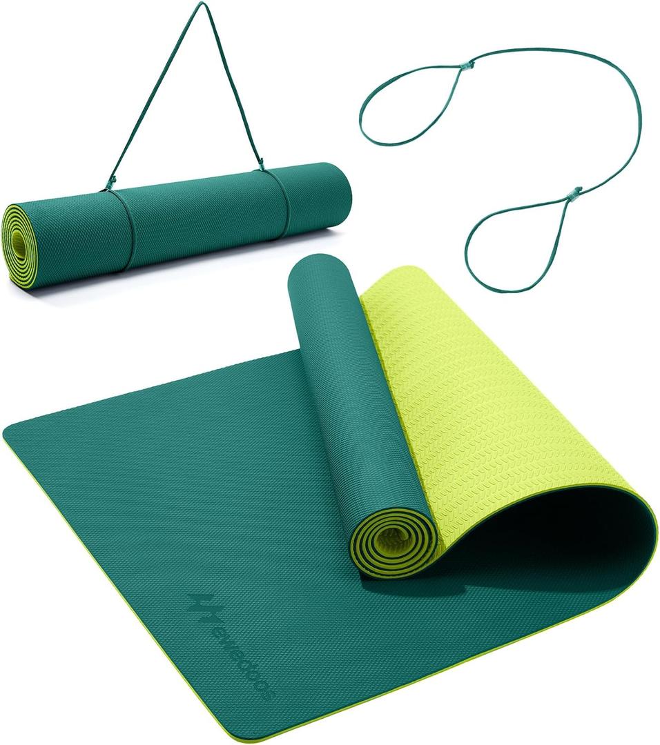 Ewedoos Eco Friendly Yoga Mat Thick TPE Yoga Mat Non Slip Yoga Mats Anti-tear Exercise Workout Mat for Women Men Kids Yoga, Pilates and Fitness