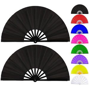 Fans for Line Dancing Line Dance Popping Fan 2pcs Boots on the Ground Hand Fan for Women Foldable Large Big Rave Fan Clacking Fans for Line Dancing that Make Sounds Clack Clapping Pop Snap(2pcs Black)