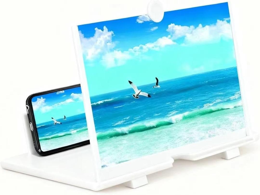 10'' Screen Magnifier Amplifier, New Generation Phone Holder Screen Amplifier, 3D HD Video and Gaming Phone Projector-with Foldable Phone Stand, Supports All Smartphones (White)