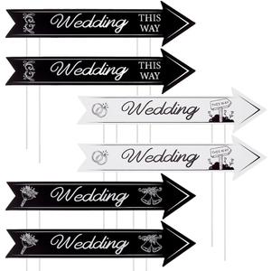 OLYCRAFT 6 Sets 3 Styles Wedding Directional Yard Signs with Stakes 15.8x3.9 Inch Black and White Single-side Printed Wedding This Way Arrow for Ceremony Outdoor Parking Reception