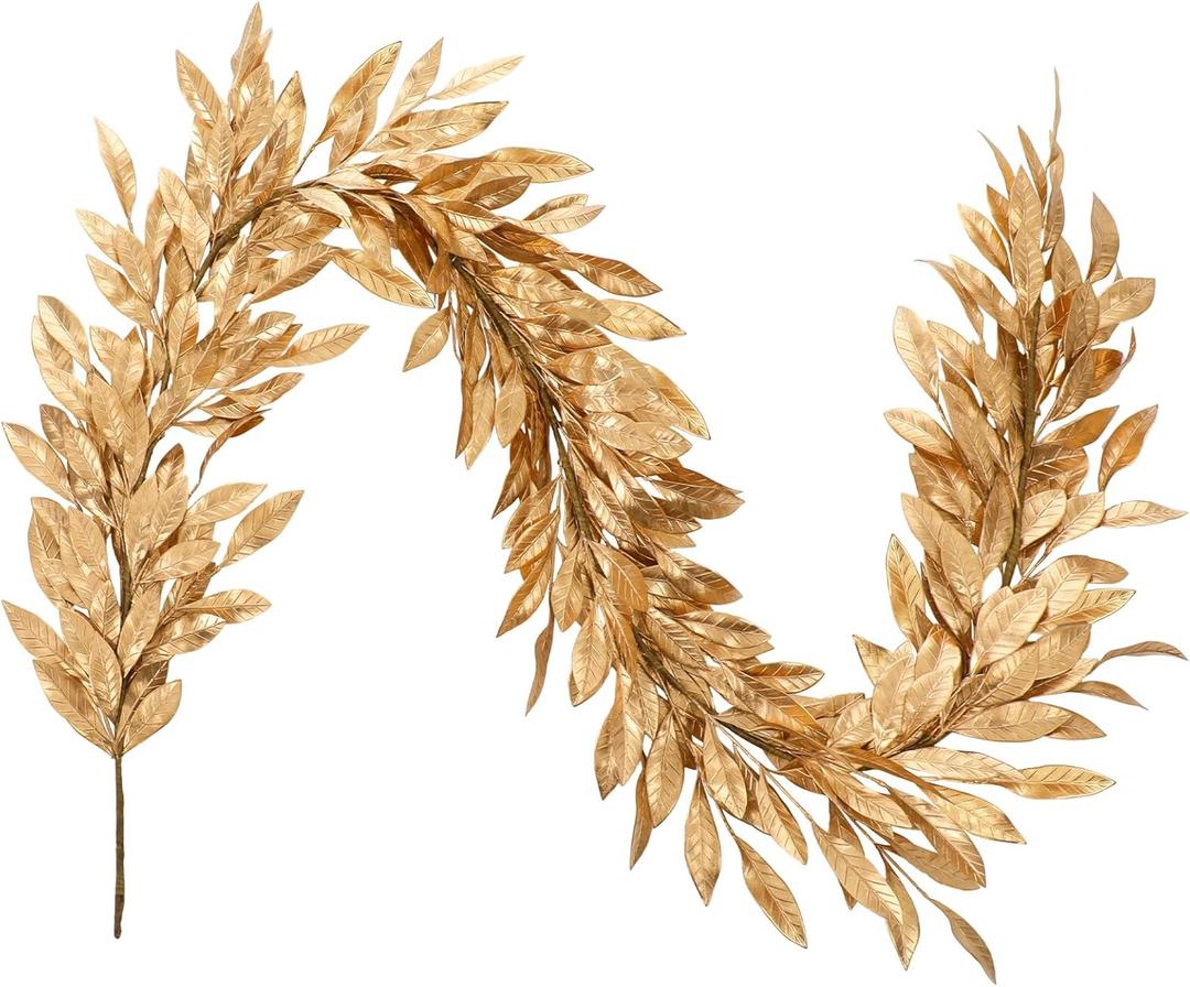 Jutom 6 Ft Gold Christmas Bay Leaf Garland Decoration Gold Bayleaf Garland for Christmas Fireplace Front Door Stairs Decoration Xmas Holiday Winter Engagement Birthday Wedding Supplies