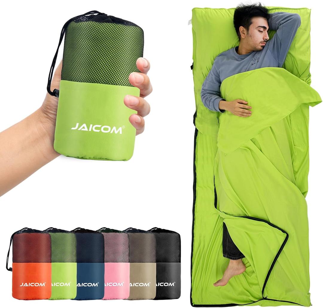 JAICOM Sleeping Bag Liner, Travel Sheets & Adult Sleep Sack, Ultralight and Portable Summer Sleeping Bag - Ideal for Backpacking, Hotels and Hostels, Business Trips, Camping (Green)