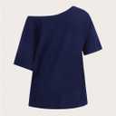 Women's Off The Shoulder Tops Preppy Letter Graphic Tees Summer Casual Short Sleeve Tshirts (Blue, M)