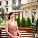 Miusol Women's Deep V-Neck Sleeveless Ruched Bodycon Ruffle Style Work Cocktail Pencil Dress (Pink, L)