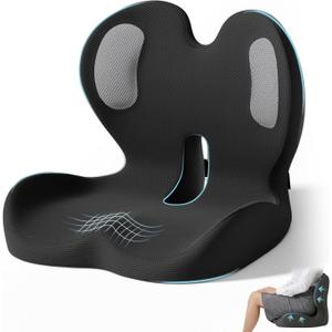 Ergonomic Seat Cushion,Office Chair Cushion with Lumbar Support Pillow,Car Orthopedic Seat Cushions,Designed for Sciatica,Tailbone,Back Pain Relief,for Office,Car,Truck,Home,Desk Chair (Black+honeycomb Cloth)