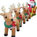 12 FT Long Lighted Christmas Inflatable Santa Claus on Sleigh with 3 Reindeer  Outdoor/Indoor Yard Blow-Up Holiday Decoration with Built-in Lights, Self-Inflating Blower & Weather-Resistant Material