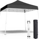 10x10 Pop Up Canopy, 300D Silver Coated Black Fabric Outdoor Gazebo, Beach Tent Slant Legs with Storage Bag,Easy Up Sun Shade Shelter Tents with 8x8 Top Cover for Patio,Party