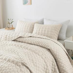 WDCOZY Ivory Quilt King Size Bedding Sets with 2 Pillow Shams, Lightweight Soft Bedspread Coverlet, Quilted Blanket Thin Comforter Bed Cover for All Season, 3 Pieces, 104x90 inches