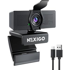 NexiGo N60 Pro (Gen 2) 1080P Webcam with Distortion-Free Lens, USB A to Type-C Data Cable, Noise Reduction Mic & Privacy Cover, for Zoom/Skype/Teams/Webex, Laptop MAC PC Desktop