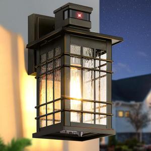 Motion Sensor Outdoor Light Fixture Wall Mount, Dusk to Dawn Oil-Rubbed Bronze Waterproof Outside Porch Light with E26 Base, Anti-Rust Exterior Wall Lantern with Bubble Glass for House Garage Garden