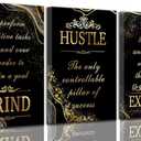 3 Pcs Black Gold Inspirational Office Canvas Wall Art Motivational Grind Hustle Execute Inspiring Quotes Pictures Wall Decor Poster Print Artwork for Man Cave Man Room Home Office Decoration