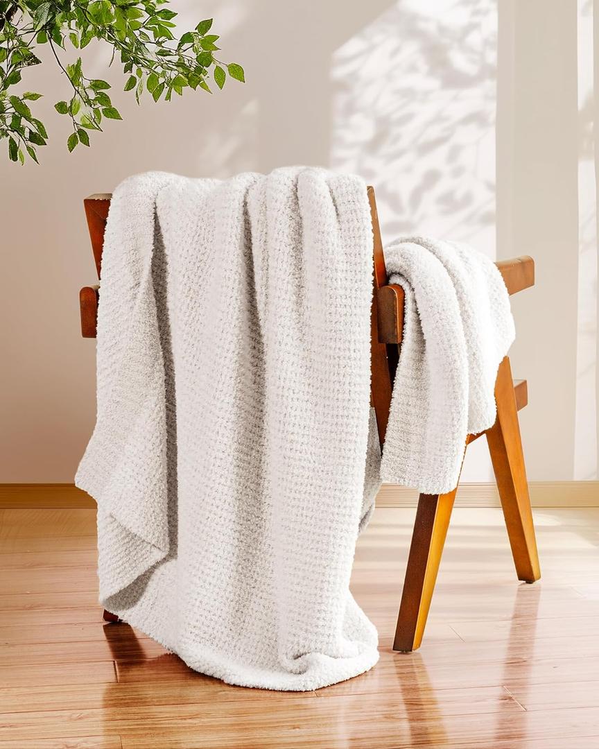 Buttery Soft Knit Throw Blanket for Couch, Reversible Fuzzy Knitted Blanket, Cozy Warm Plush Lightweight Decorative Throw for Sofa Bed, 50x60in, Beige