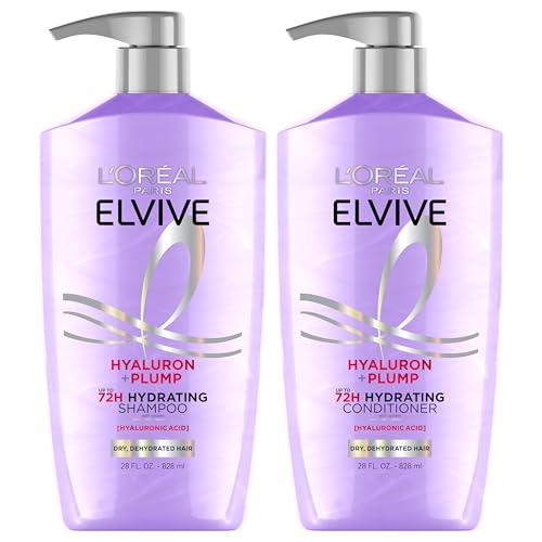 L'Oreal Paris Elvive Hyaluron Plump Shampoo and Conditioner Set for Dehydrated, Dry Hair with Hyaluronic Acid Care Complex, 1 Kit (2 Products)
