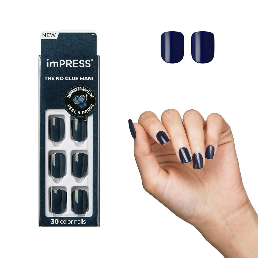 KISS imPRESS Color Press-On Manicure, Gel Nail Kit, PureFit Technology, Short Length, “Graytitude”, Polish-Free Solid Color Mani, Includes Prep Pad, Mini File, Cuticle Stick, and 30 Fake Nails
