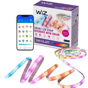 WiZ Connected 16.4 ft LED Light Strip For Your Smart Home, Flowing Multicolor LED Lights, Color-Changing RGBIC Lighting, Cuttable, Voice/App Control, Works with Google Home, Alexa and HomeKit