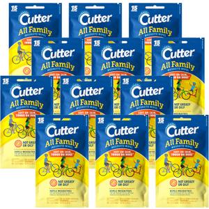 Cutter All Family Mosquito Wipes, 15-Count, 12-Pack