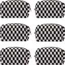 PAZIMIIK Checkered Makeup Bag for Purse Portable Zipper Make Up Pouch Small Cosmetic Case for Travel Accessories (6PCS Black)