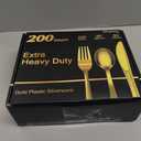 Dealusy 200 Count Heavy Duty Gold Plastic Silverware, 100 Forks, 50 Spoons, 50 Knives, BPA-Free, Heat Resistant, Disposable Plastic Utensils Set Cutlery Set, Plasticware Bulk