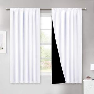 NICETOWN Pure White 100% Blackout Lined Curtains, 2 Thick Layers Completely Blackout Window Treatment Thermal Insulated Drapes for Kitchen/Bedroom (1 Pair, 52 inches Width x 63 inches Length)