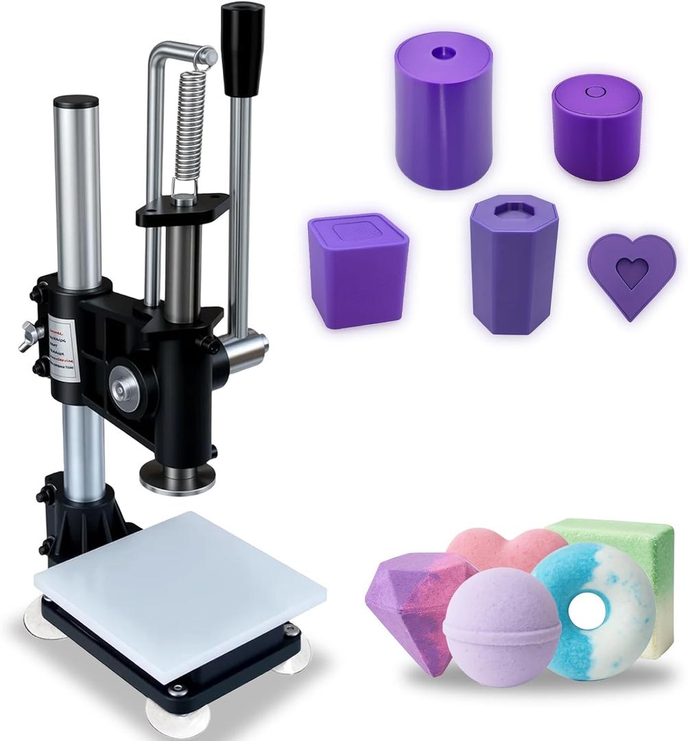 Bath Bomb Press Machine, 5 Molds Set, Heavy-Duty Stainless Steel DIY Soap Maker Tool with Adjustable Height for Crafting Professional Bath Fizzies
