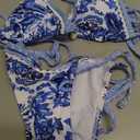 Women's Summer Beach Floral Printed Halter Neck Bikini Set Carnival, Blue XS