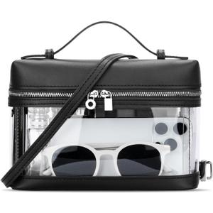 KKXIU Clear Crossbody Bags for Women Stadium Approved Vegan Leather Transparent Purses for Concerts Sports (Black)