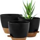 FaithLand 3-Pack Planter Pots, 10 9 8 Inch Self Watering Flower Pots for Indoor Outdoor Garden Plants, Black with Brown