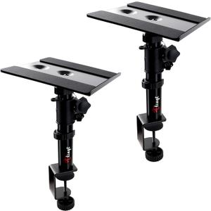 Tlingt Desktop Speaker Stands Pair, Clamp-on Monitor Speaker Stand Riser, 6.7x7.9 Metal Tray, Adjustable Height, -10 to +10 Tilted Angle, Ideal for 3 to 4-inch Monitor Speaker, Bookshelf Speaker