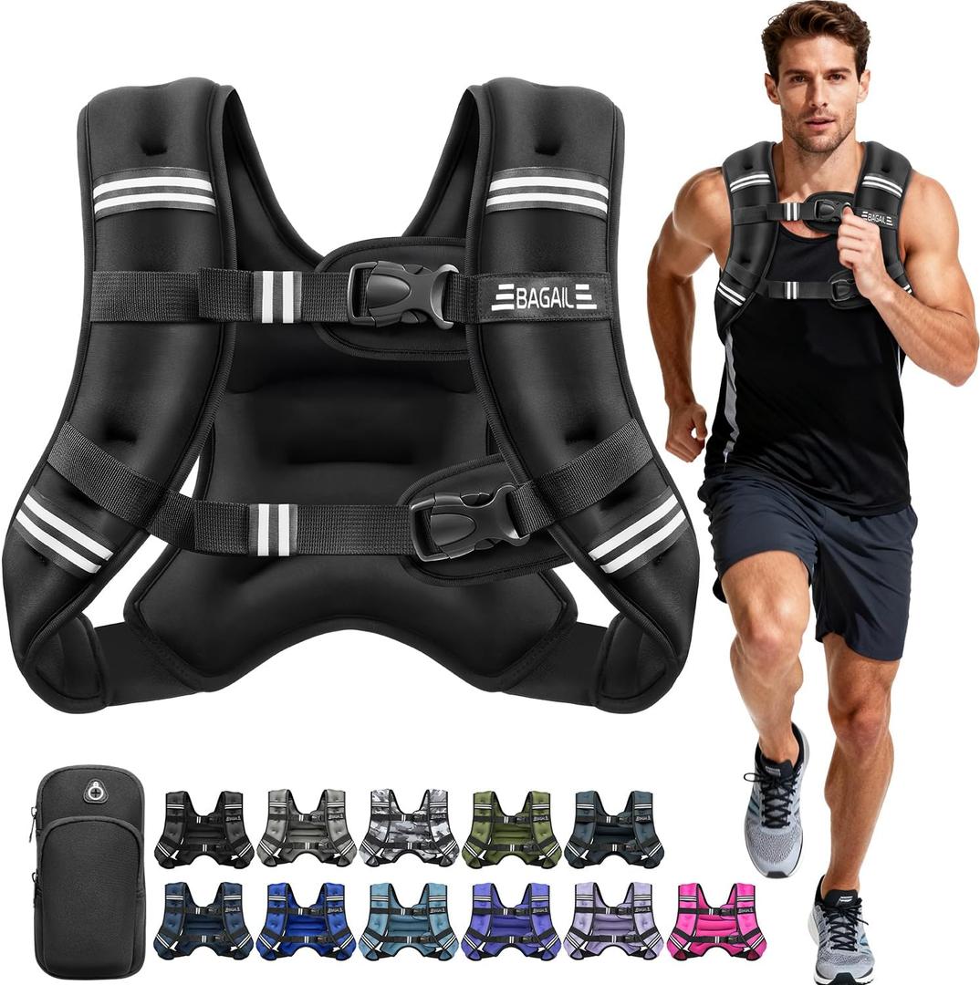 BAGAIL Comfort-Fit Weighted Vest for Woman, Even Weight Distribution, Faster Weight Loss, No-Chafe or Bounce for Walking & Running with Detachable Phone Pouch & Reflective Stripes (20lbs) (Black)