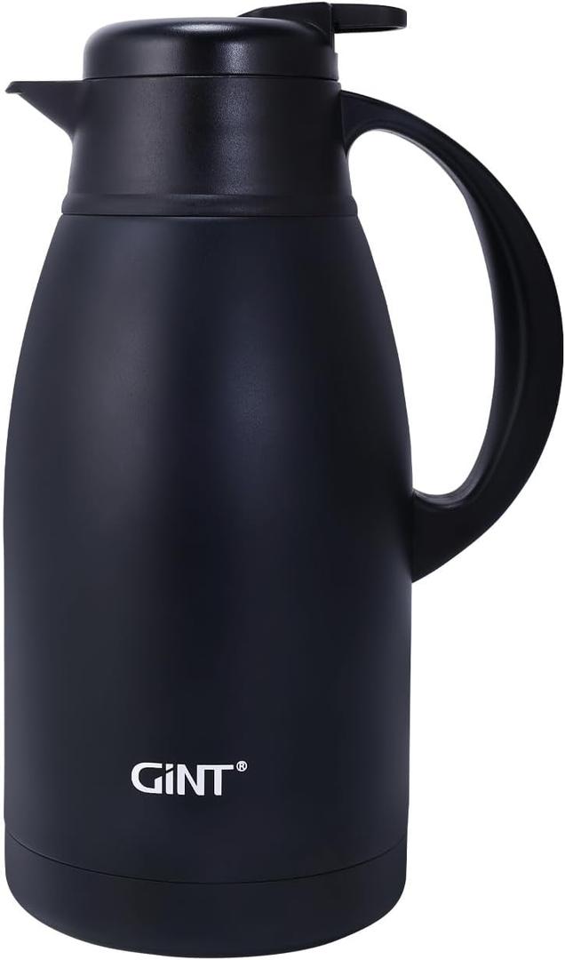 GiNT Stainless Steel Thermal Coffee Carafe, Double Walled Vacuum Water and Beverage Dispenser, 12 Hour Heat Retention, 65 OZ /1.9 Liter Black