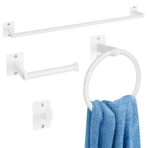 KLJKPA Bathroom Accessories Set, 4 Pieces White Bathroom Hardware Set, 24 inch Towel Bar, Towel Racks for Bathroom, Robe Towel Hooks, Toilet Paper Holder Wall Mounted
