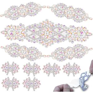PEARLY JUN 11 Pcs Silver AB Rhinestone Applique Patches Pearl Rhinestone Patches Iron on Appliques for Dresses Hand Sewing Craft Projects DIY Wedding Clothes Shoes Hats Bags Embellishments