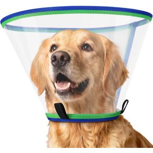 Soft Dog Cone Collar for Dogs After Surgery, Transparent Cone for Dogs to Stop Licking, Breathable Dog Neck Cone for Dog, Adjustable Elizabethan Pet Recovery Collar (Blue, Size 7) (Blue, M)