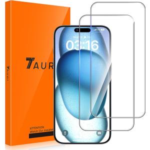 TAURI 2 Pack for iPhone 15/iPhone 15 Pro Screen Protector Tempered Glass, Sensor Protection, Dynamic Island Compatible, Case Friendly, 6.1"