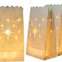 Homemory White Luminary Bags, Upgraded Moisture-Proof Candle Bags, Stars Design Luminaries for Wedding, Party, Halloween, Thanksgiving, Christmas (24)