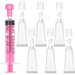 6PCS Empty Lip Gloss Tubes 8ml Clear Lip Balm Tubes with 5ml Pink Syringes Refillable Squeeze Lipbalm Containers Travel Toothpaste Container Mini Cosmetic Soft for DIY Lipgloss and Travel Toiletry