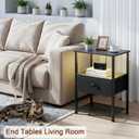 LOAKEKEL Night Stand Set 2, LED Nightstand with Charging Station, End Tables Living Room with Fabric Drawer, Small Bed Side Tables for Bedroom, Small Space, Black, HETS01BK