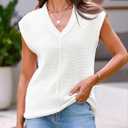 Saodimallsu Women's V Neck Cap Sleeve Lightweight Knit Sweater Top (White, S)