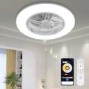 Low Profile Ceiling Fan with Light, Enclosed Bladeless Ceiling Fan, Bluetooth Speaker, 6 Speeds Reversible, Stepless Dimming, Smart Flush Mount Ceiling Light for Bedroom, Kids Room and Living Room 22"