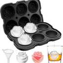 Ice Cube Tray, Mikiwon 2 inch Rose Ice Cube Trays With Covers, 6 Cavity Silicone Rose Ice Ball Maker, Easy Release Large Ice Cube Form for Chilled Cocktails, Whiskey, Bourbon & Homemade Juice Black