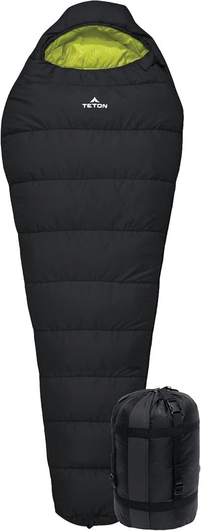 Teton LEEF Lightweight Mummy Sleeping Bag for Camping, Hiking, Backpacking; Cold Weather Option, Compression Sack Included, 0F Long