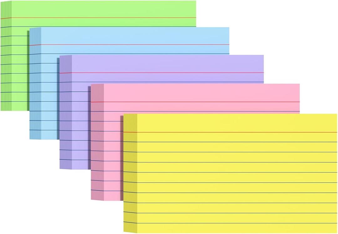 Index Cards 4x6, Colored Flash Cards, Lined Flashcards Notecards, Note Cards for Studying, 180GSM Study Card, 200 Count, 5 Pack of 40