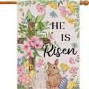 Easter Bunny Flag 28x40 Inch Double Sided Outside, He Is Risen Easter Flag Lamb Flowers Cross Decorations Outdoor Yard Burlap