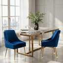 Dining Chairs Set of 2, Velvet Upholstered Modern Dining Chair with Elegant Gold Metal Legs, Mid-Century Dining Room Chair for Living Room(Blue)