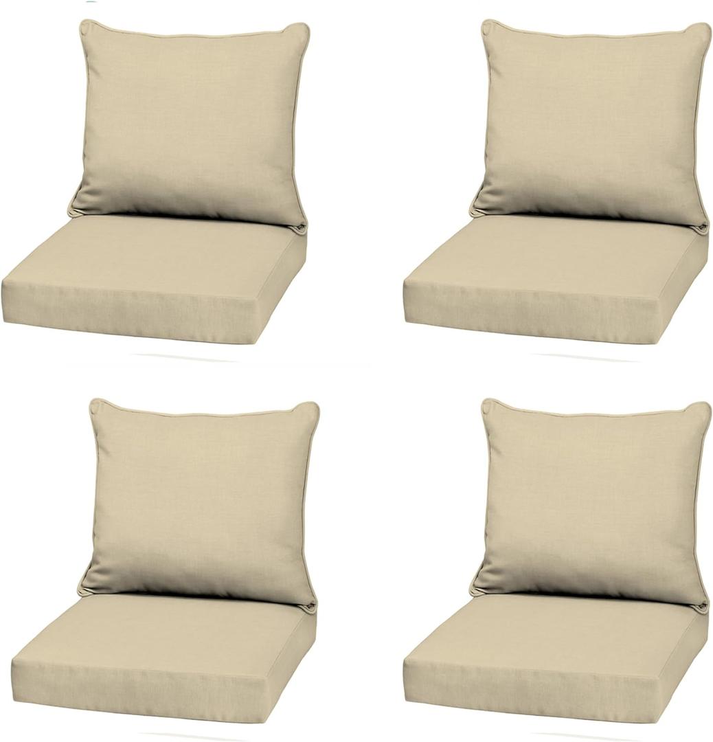 Arden Outdoor Deep Seat Cushion Set (4-Pack), 22 in x 24 in, Weather-Proof, Rain-Proof, Fade Resistant Patio Cushion for Chair, Sofa, and Couch Tan Leala