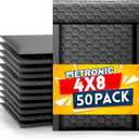 Metronic 4x8 Inch Bubble Mailer 50 Pack,Black Bubble Mailers, Waterproof Self Seal Adhesive Shipping Bags,Padded Envelopes for Shipping, Mailing, Packaging, Bulk #000, Bubble Mailers Usable Size 4x7