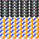 Oleitodh 48/72/96 PCS Sunglasses Beach Balls Party Favors 12" Inflatable Pool Beach Balls Bulk for Kids Adults Rainbow Pool Balls Park Backyard Summer Water Birthday Parties Supplies