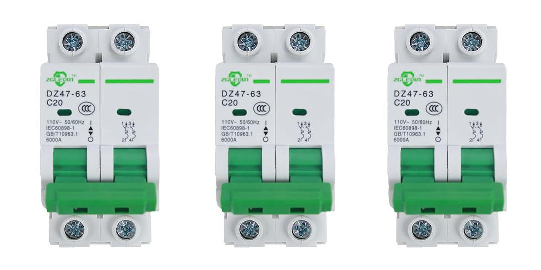 Miniature Circuit Breaker - 3 Pcs 110V/240V MCB DZ47-63 Mini Home Circuit Breaker 2 Pole 20A, AC Solar MCB