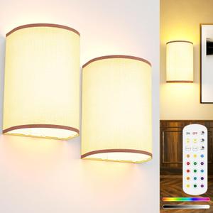 Battery Operated Wall Sconces Set of 2, Rechargeable Wall Sconces 15 Colors Wall Lamp with Remote 10 Levels Brightness, 5000mAh Wireless Wall Decor Set of 2 with Timer for Bedroom Living Room