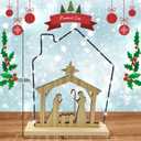 Nativity Scene Sets Indoor with LED Lights - Wooden Nativity Table Centerpiece Sign Holy Family Figure for Christ's Birth Religious Xmas Mantle Shelf Tabletop Home Christmas Decorations